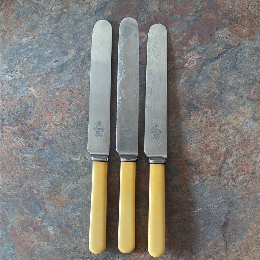 Vintage Butler Sheffield Stainless Steel Knives with Cream Handles